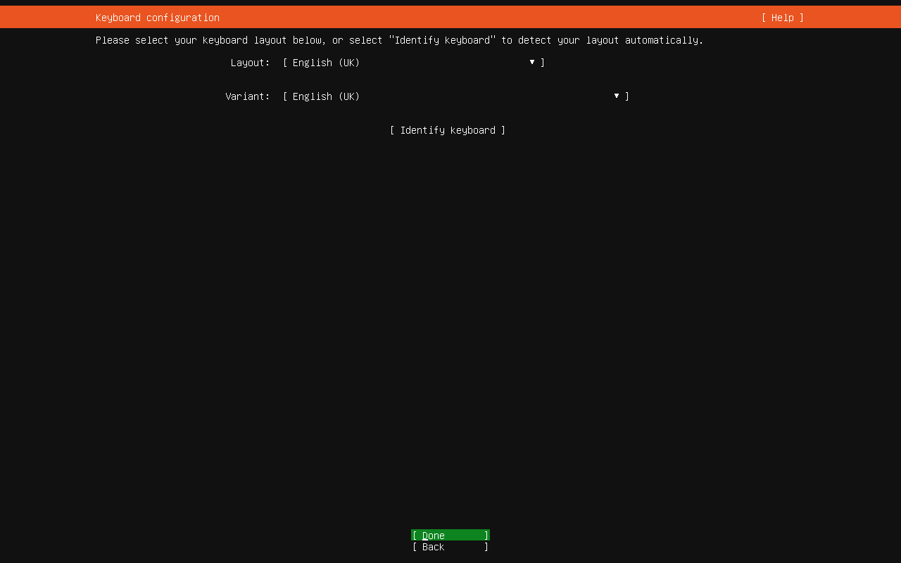 Ubuntu 26.04 Server keyboard layout configuration with English UK selected