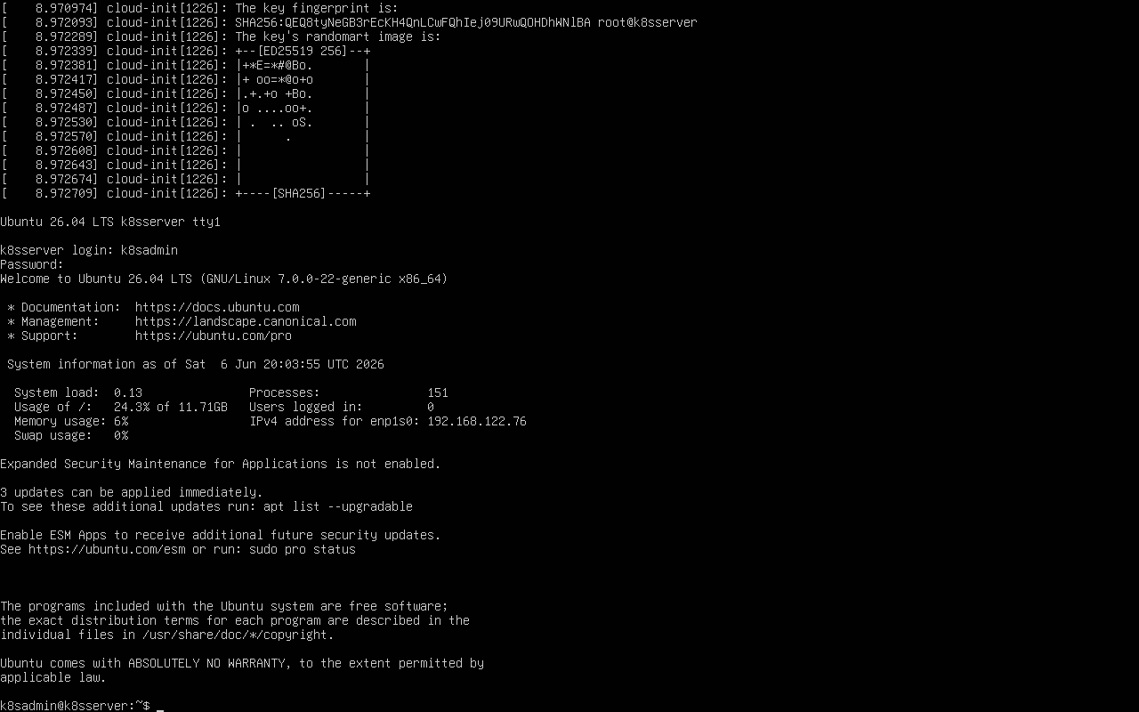 Ubuntu 26.04 Server first login terminal after installation